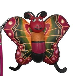 Firenze Leather Butterfly Coin Purse Wristlet 3D Design Pink Kidcore Artisan